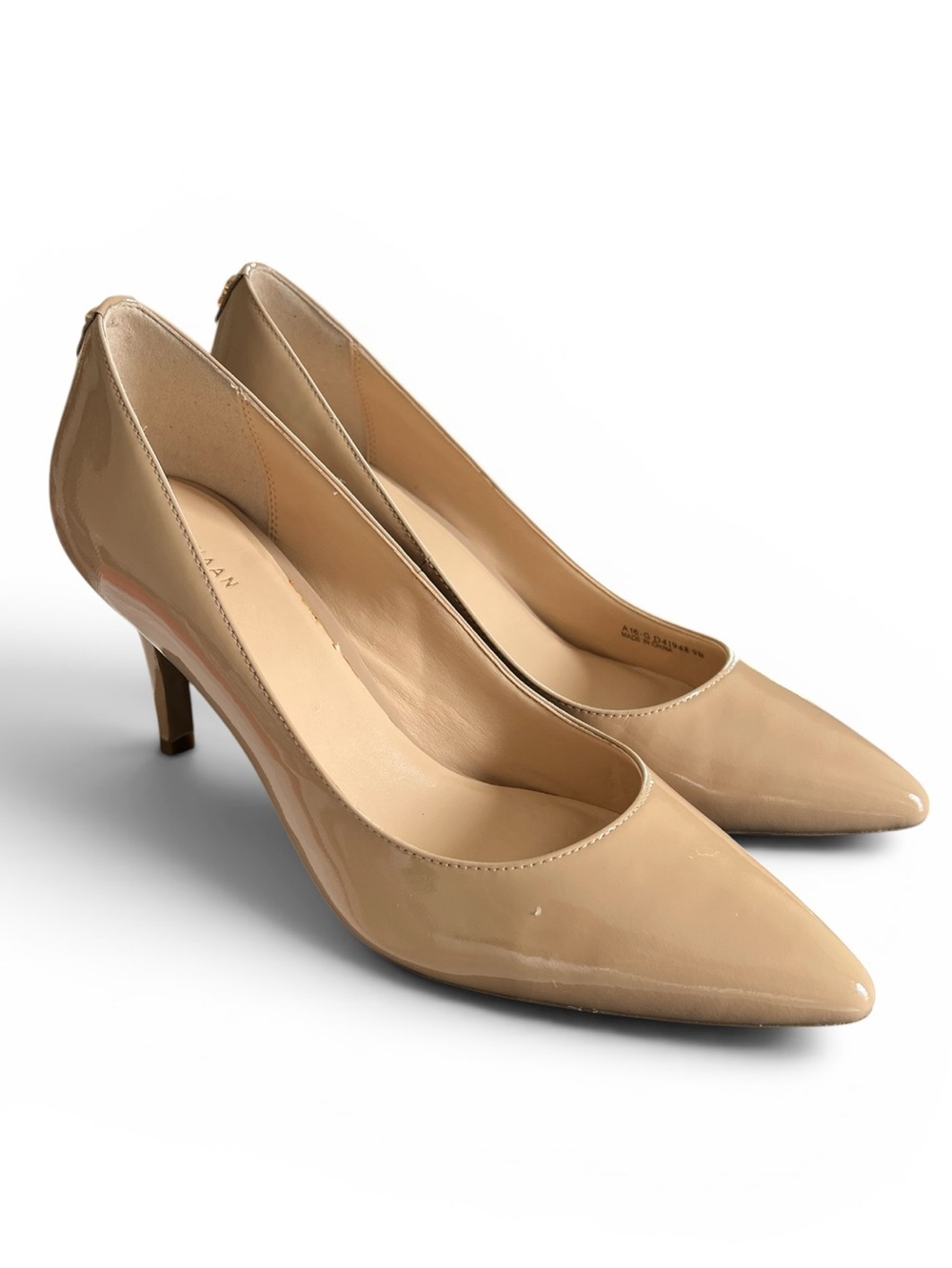 Cole Haan Prieta Pump II Patent Leather Pointed Toe Maple Sugar Nude Size 9 B